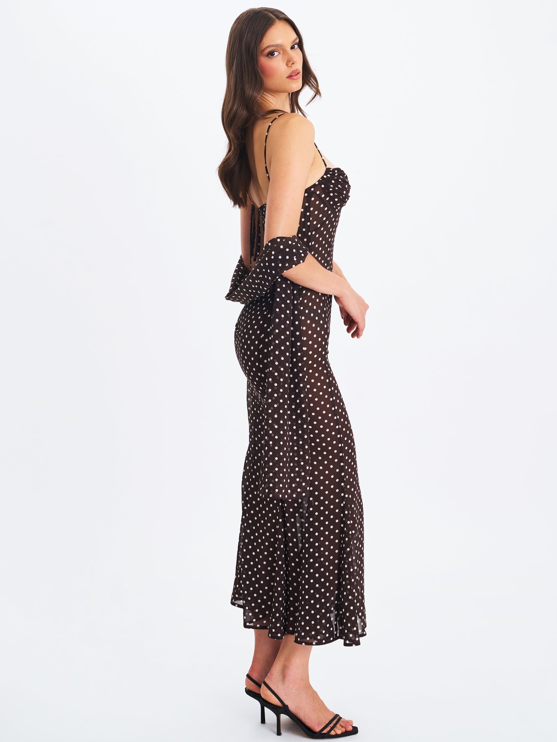 Yadira Brown Base Polka Dot Chiffon Maxi Dress Miss Circle