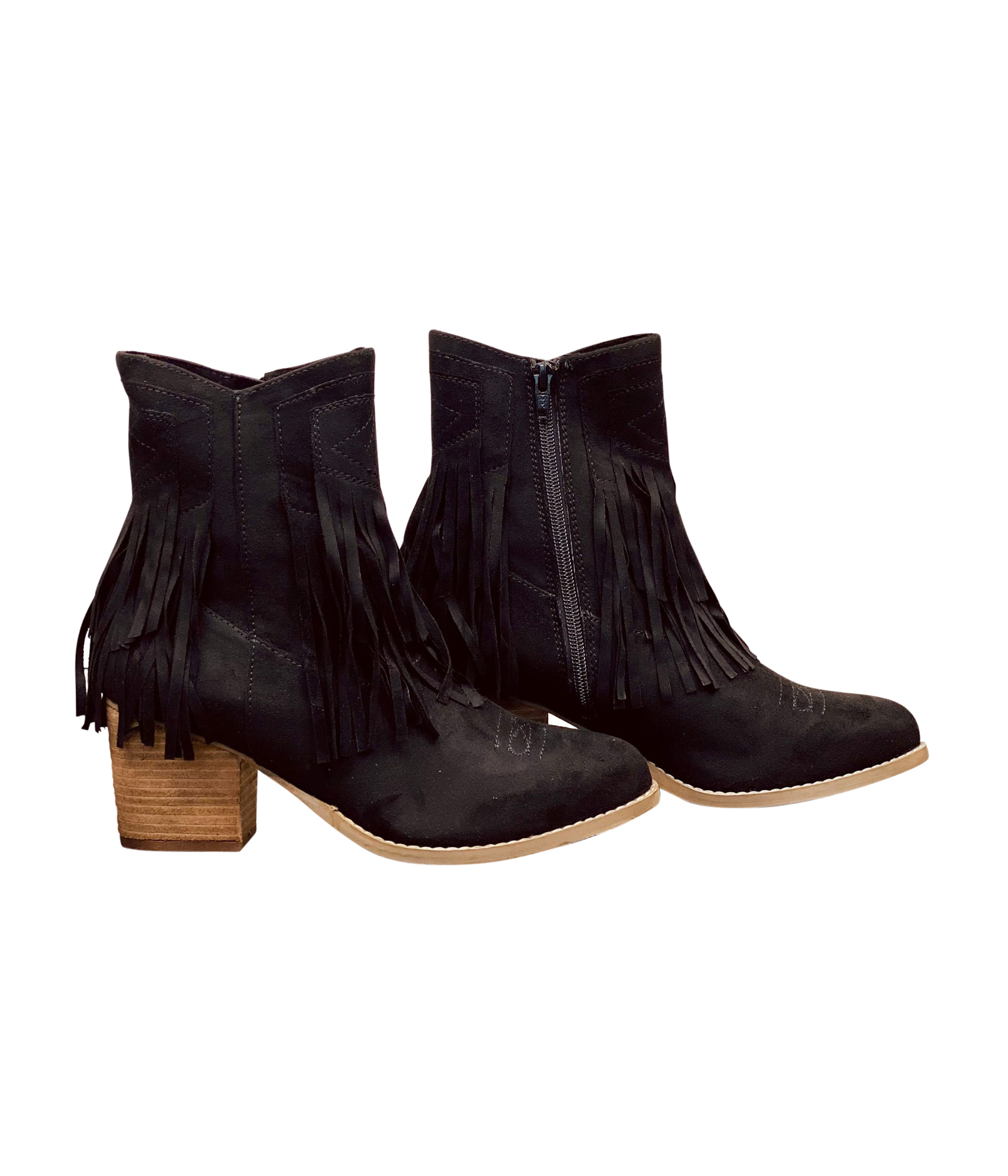 Sandra Fringe Booties in Black Naughty Monkey