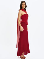 Giselle Crimson Peplum Mermaid Gown with Chiffon Scarf Miss Circle