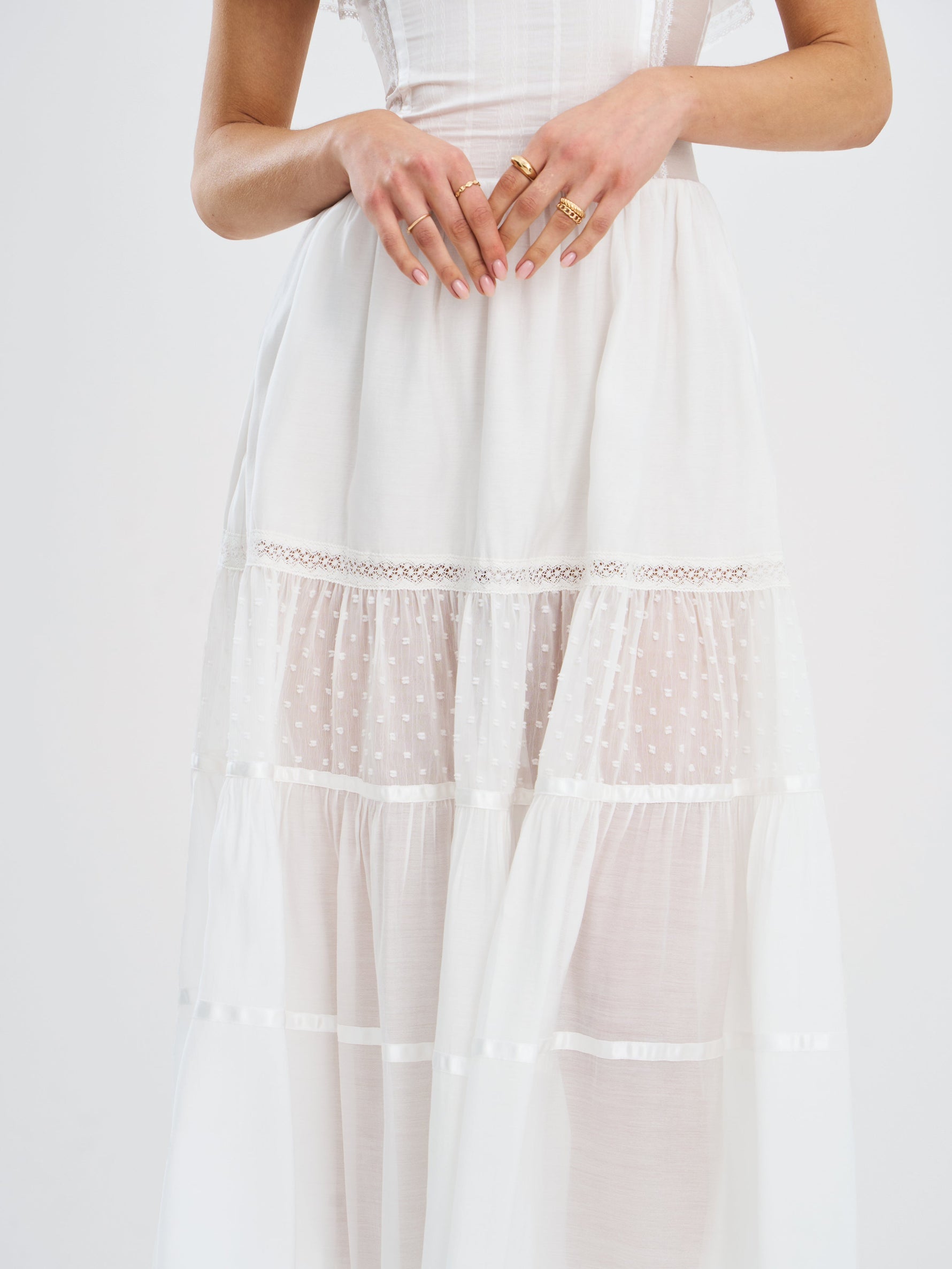 Eden Square Neck Ruffle Trim High Waist Midi Dress