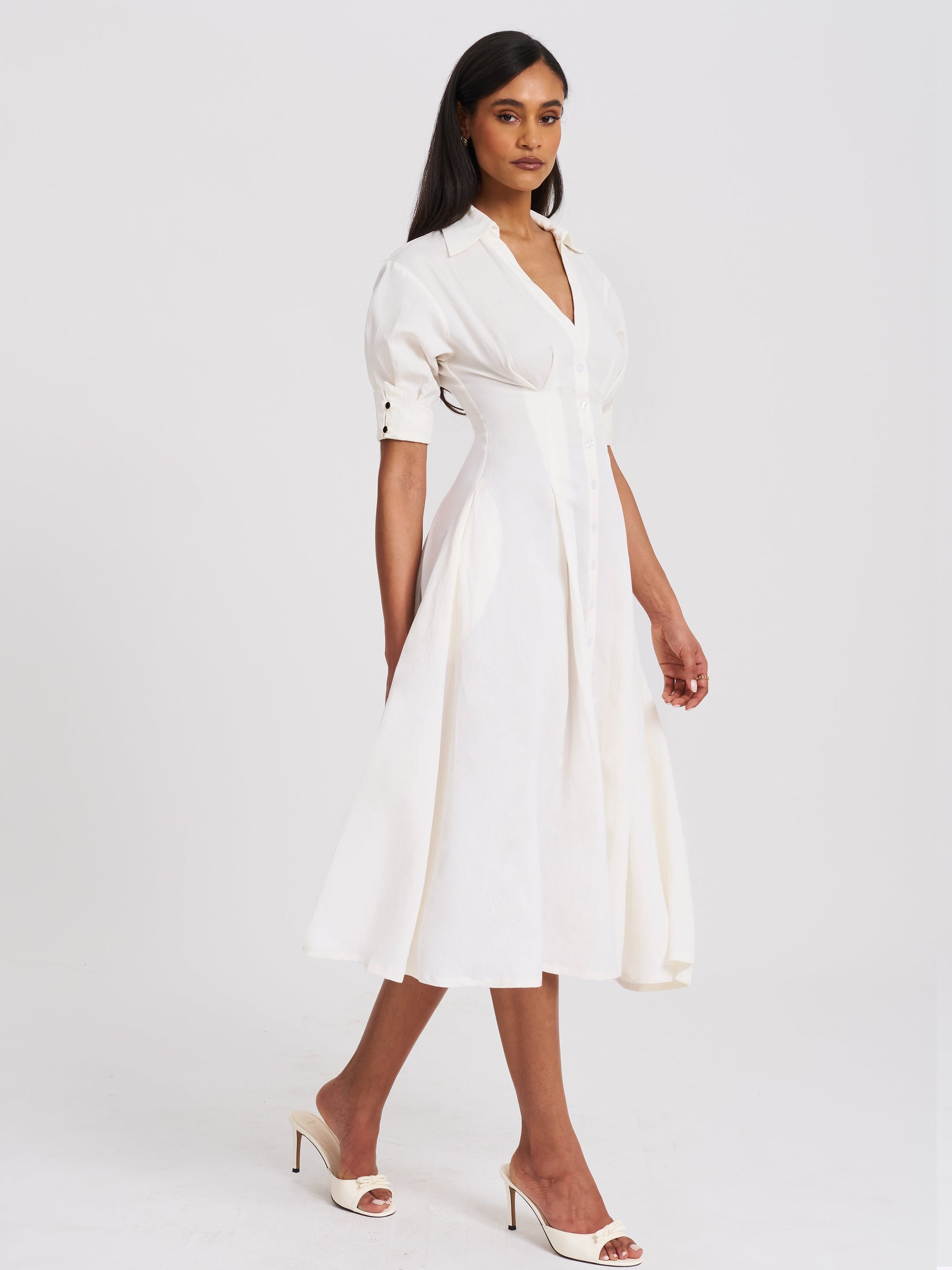 Palina Lyocell Pleated Midi Preppy Shirt Dress Miss Circle