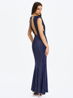 Terri Navy Sparkle Plunging Backless Maxi Dress Miss Circle