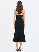 Saige Black Mermaid Midi Dress with Ivory Bow Bustline Miss Circle