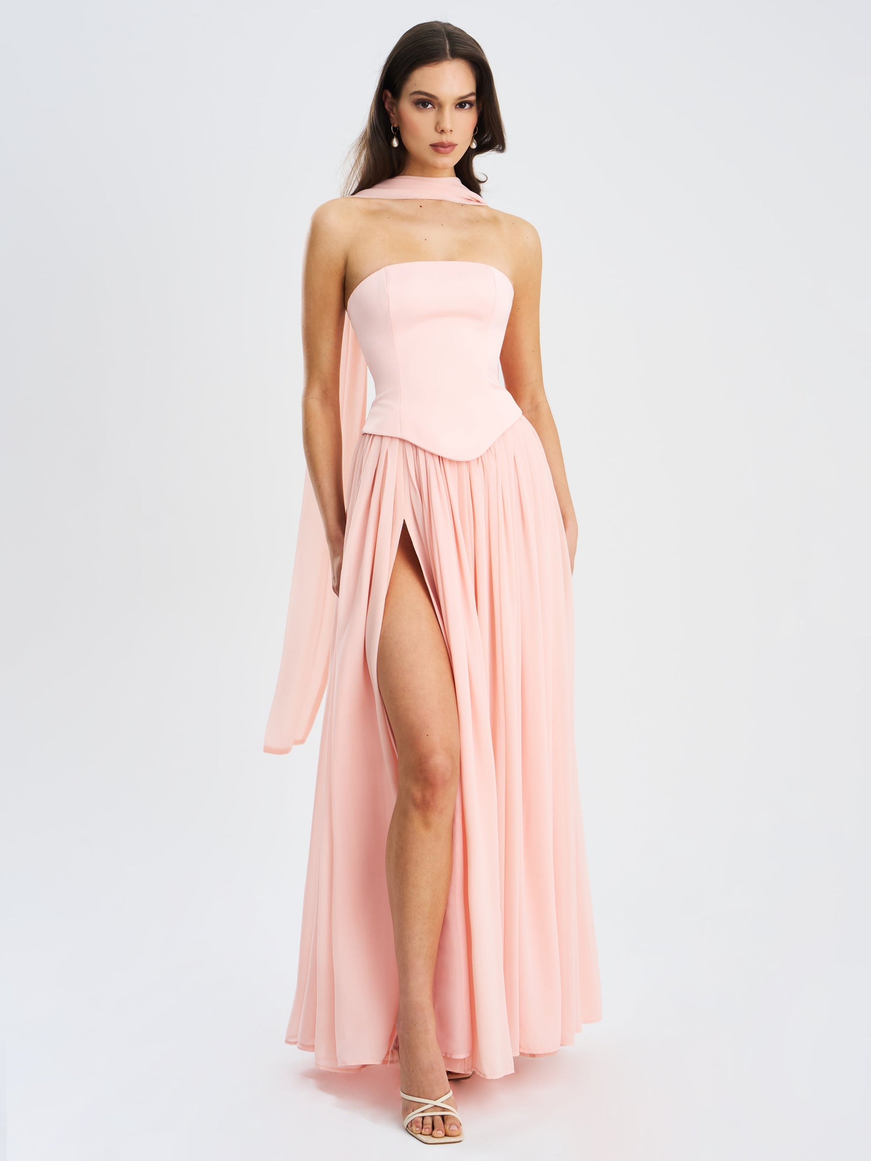 Qianna Baby Pink Peplum Drop Waist Chiffon Gown Miss Circle