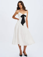 Corinne White Poplin Flared Midi Dress with Removable Bow Miss Circle