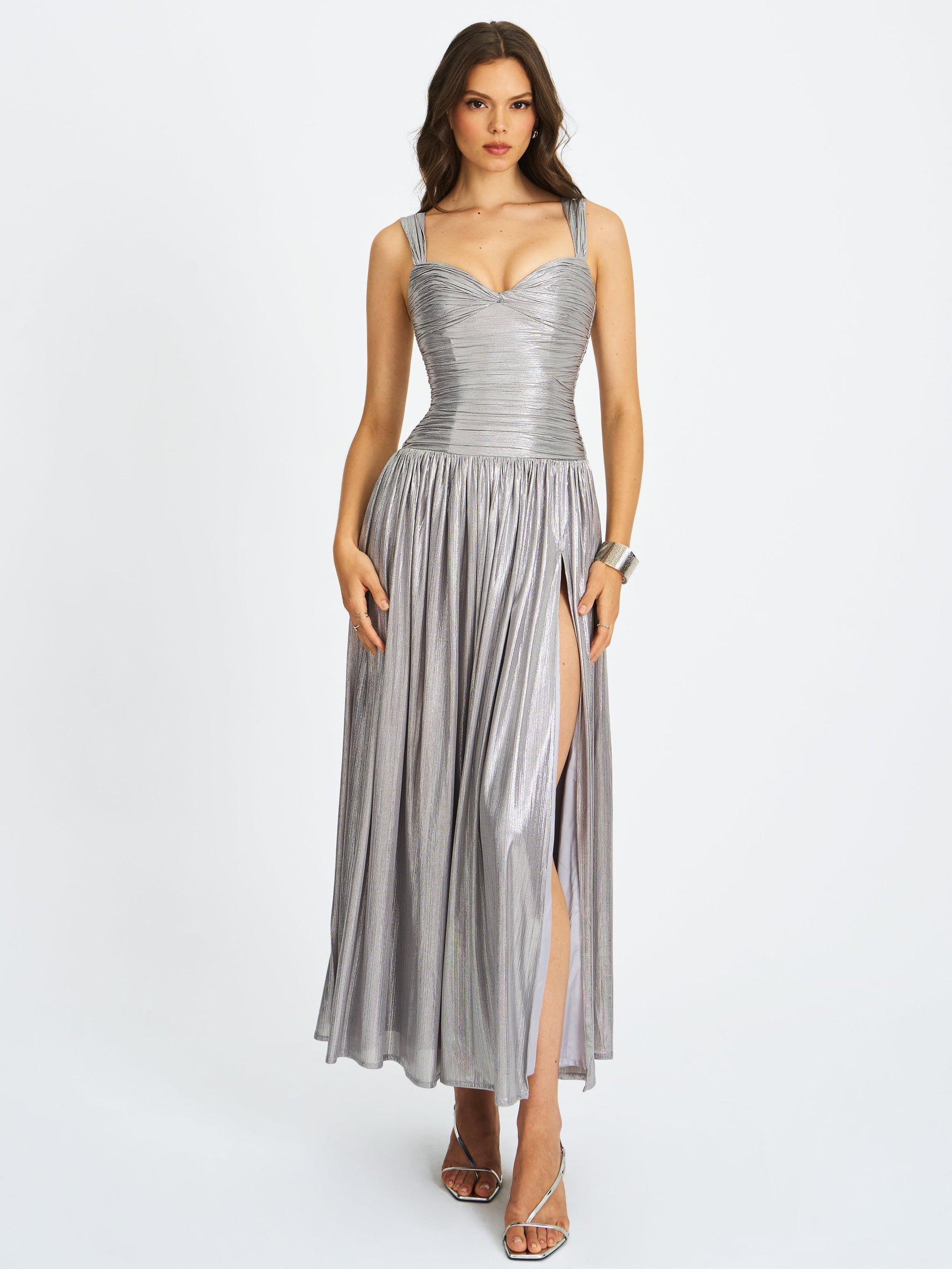 Palmer Silver Glitter Drop Waist Maxi Dress Miss Circle