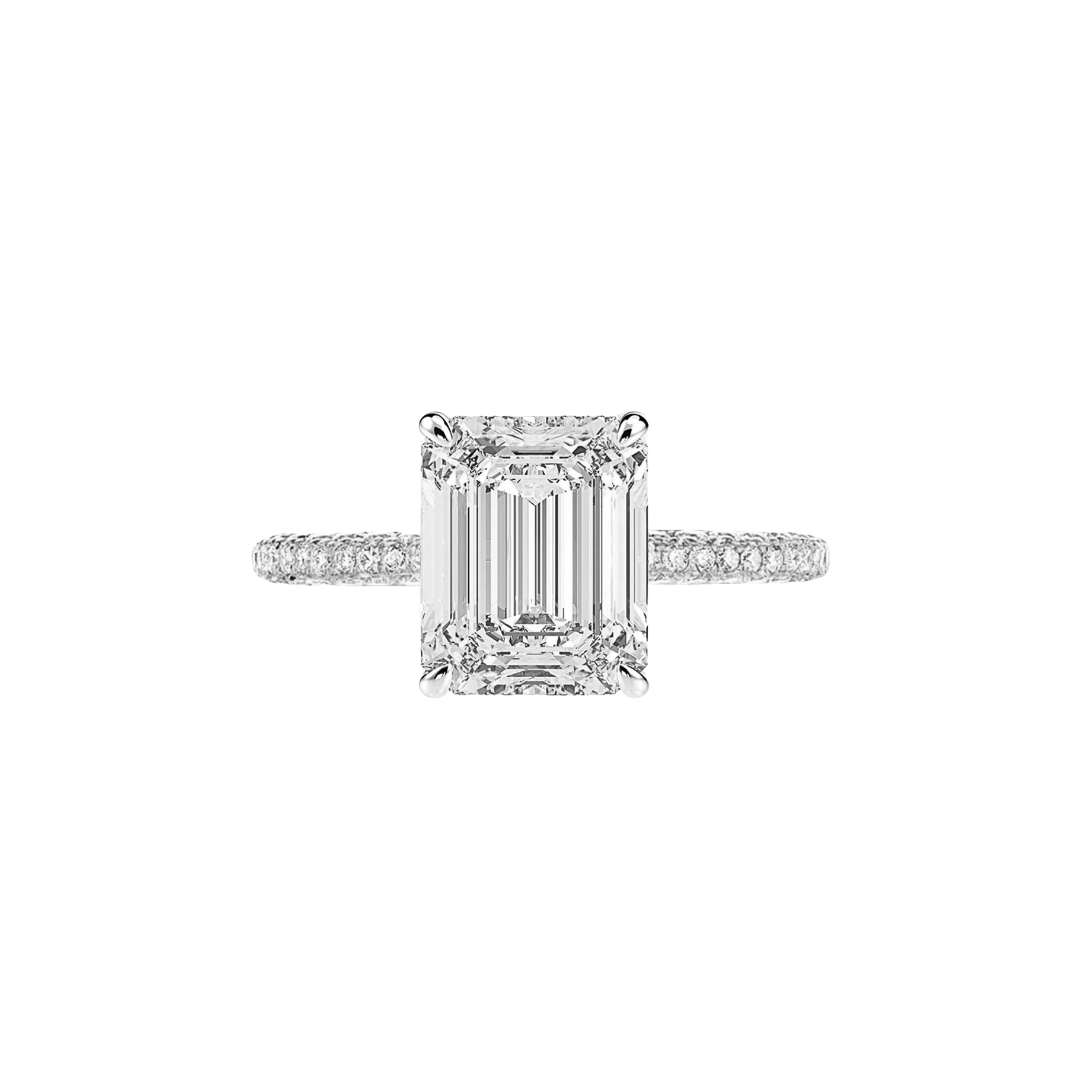 3.0ct Emerald Cut Moissanite Diamond Pavè Three Row Band Engagement Ring Ring Deluxe Fine Jewelry