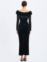 Alexis Black Velvet Animal Print Fur Boatneck Maxi Dress Miss Circle
