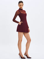 Natasha Burgundy Faux Two-Piece Turtleneck Mini Dress Miss Circle