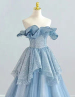 Women's Blue Strapless Sequin Tulle Evening Gown | Prom & Bridesmaid Dress