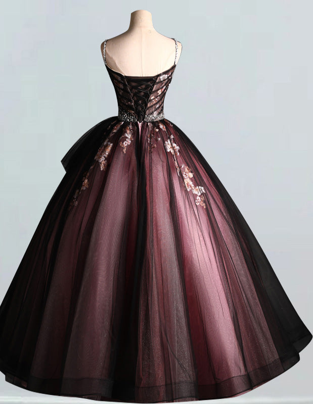 Women's Elegant Purple Lace V-Neck Prom Gown, Spaghetti Strap Evening Dress