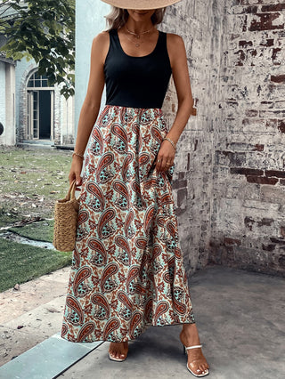 Paisley Scoop Neck Sleeveless Maxi Dress