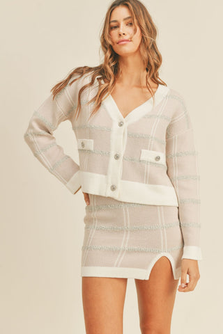 MABLE Plaid Button Down Sweater Cardigan and Mini Skirt Set - By Baano