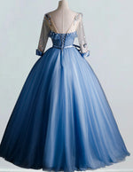 Elegant Blue Tulle Ball Gown | Scoop Neck Lace Applique | Long Prom & Bridal Dress