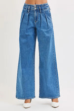 RISEN Plus Size Mid Rise Wide Leg Jeans With Pleated Detail For Flattering All Day Comfort Full Size