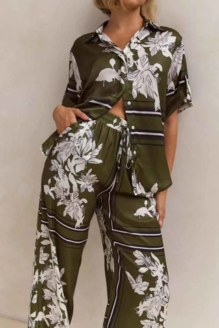 Printed Button Up Shirt and Pants Set - By Baano