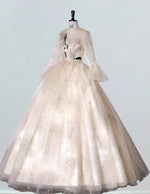 Champagne high collar pleated long tulle ball gown bridal wedding dress