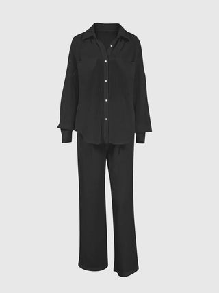 Texture Button Up Long Sleeve Shirt and Pants Set - By Baano