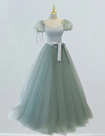 Mint Green Tulle Prom Dress Cap Sleeve Floor-Length Evening Gown
