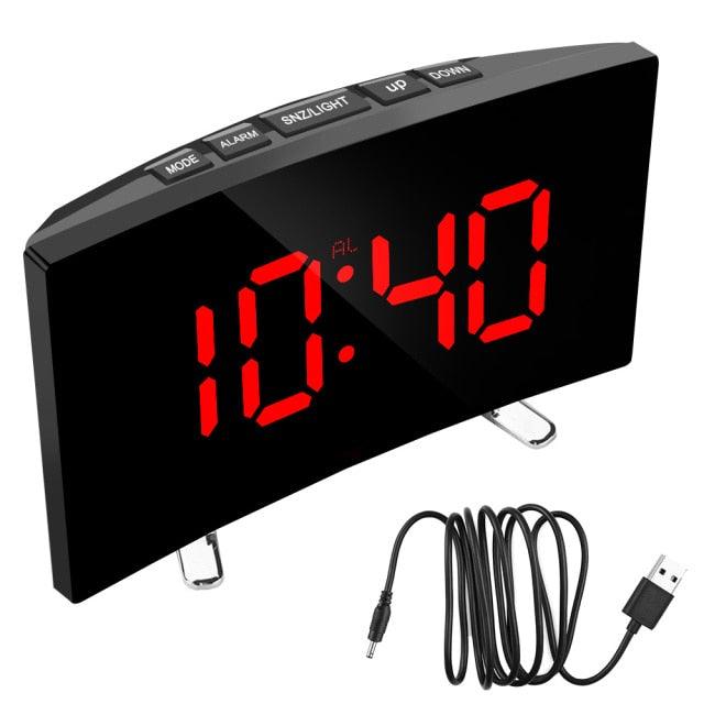 7 Inch LED Digital Desktop Alarm Clock Curved Dimmable Table Clock Table Alarm Clock 7 Inch Curved Dimmable LED Electronic Digital Desktop Clock for Kids Bedroom Large Number Table Clock Mirror Luxury For Kids Bedroom Home Decors Stevvex