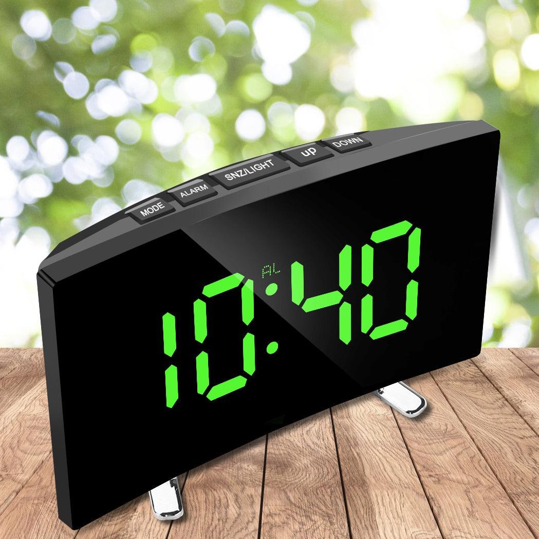 7 Inch LED Digital Desktop Alarm Clock Curved Dimmable Table Clock Table Alarm Clock 7 Inch Curved Dimmable LED Electronic Digital Desktop Clock for Kids Bedroom Large Number Table Clock Mirror Luxury For Kids Bedroom Home Decors Stevvex