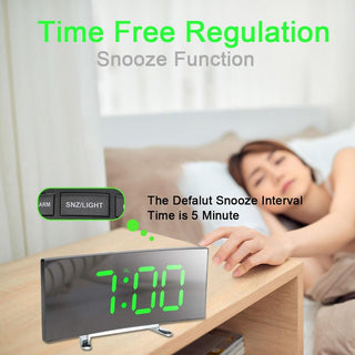 7 Inch LED Digital Desktop Alarm Clock Curved Dimmable Table Clock Table Alarm Clock 7 Inch Curved Dimmable LED Electronic Digital Desktop Clock for Kids Bedroom Large Number Table Clock Mirror Luxury For Kids Bedroom Home Decors Stevvex