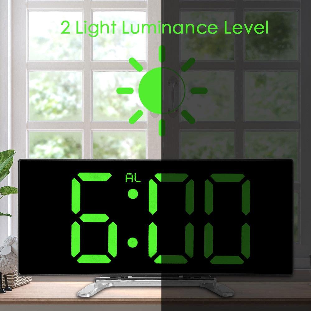 7 Inch LED Digital Desktop Alarm Clock Curved Dimmable Table Clock Table Alarm Clock 7 Inch Curved Dimmable LED Electronic Digital Desktop Clock for Kids Bedroom Large Number Table Clock Mirror Luxury For Kids Bedroom Home Decors Stevvex