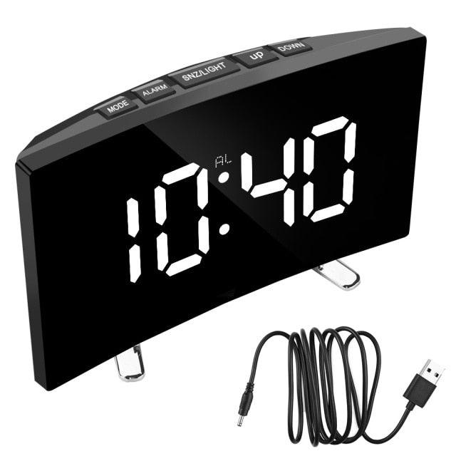 7 Inch LED Digital Desktop Alarm Clock Curved Dimmable Table Clock Table Alarm Clock 7 Inch Curved Dimmable LED Electronic Digital Desktop Clock for Kids Bedroom Large Number Table Clock Mirror Luxury For Kids Bedroom Home Decors Stevvex