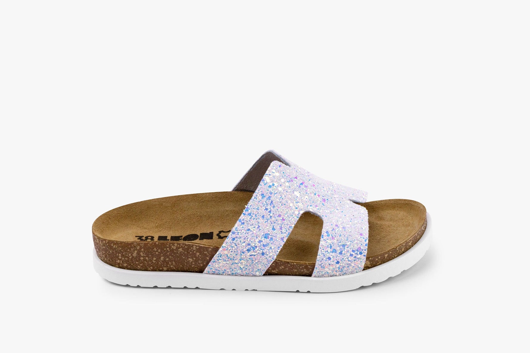 Liora II by LEON- Women’s Leather Sandal- Shimmering Slide Sandals with Glitter Effect