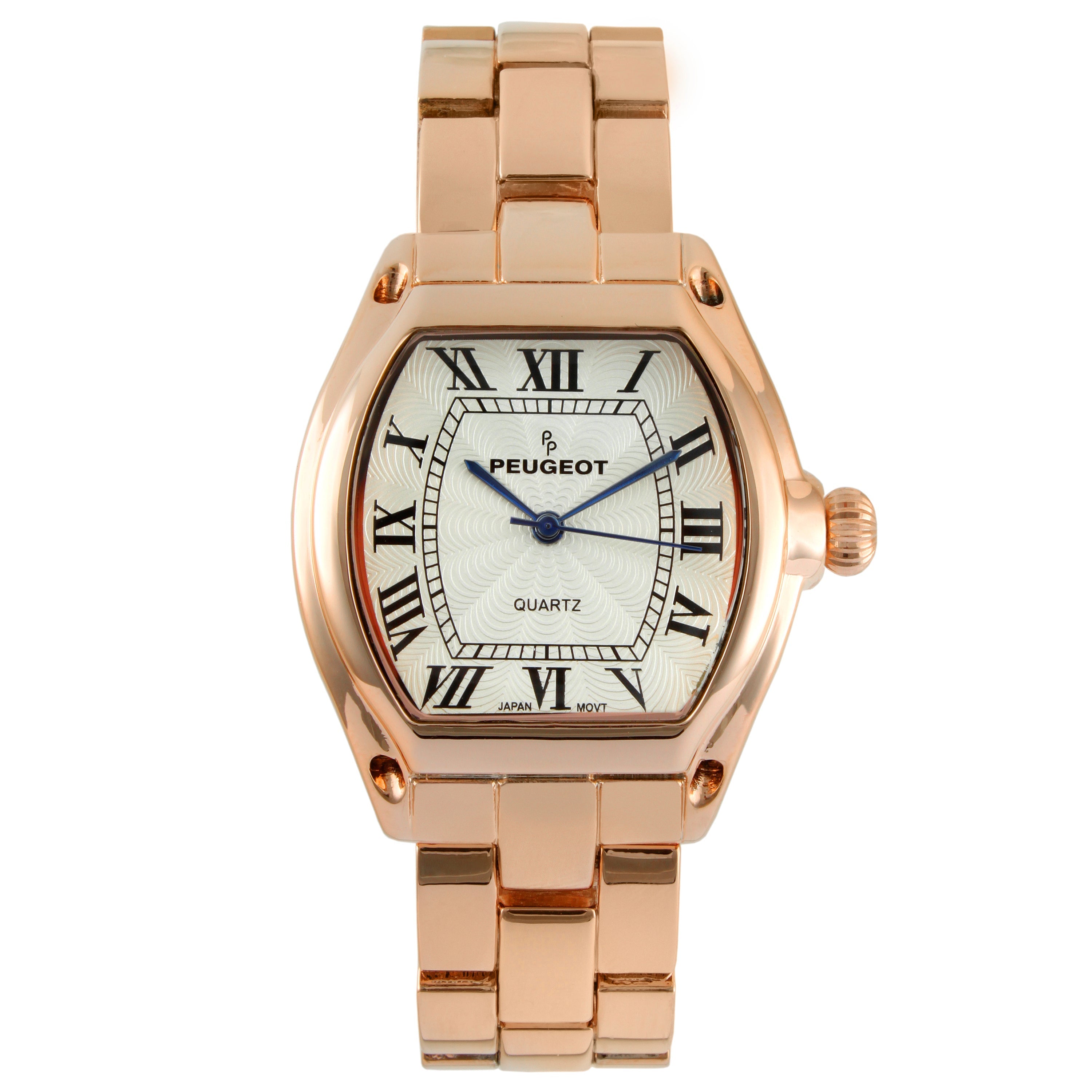 Women's Rose Gold Status Bracelet Watch 36x33mm Barrel Shape Roman Dial Peugeot Watches