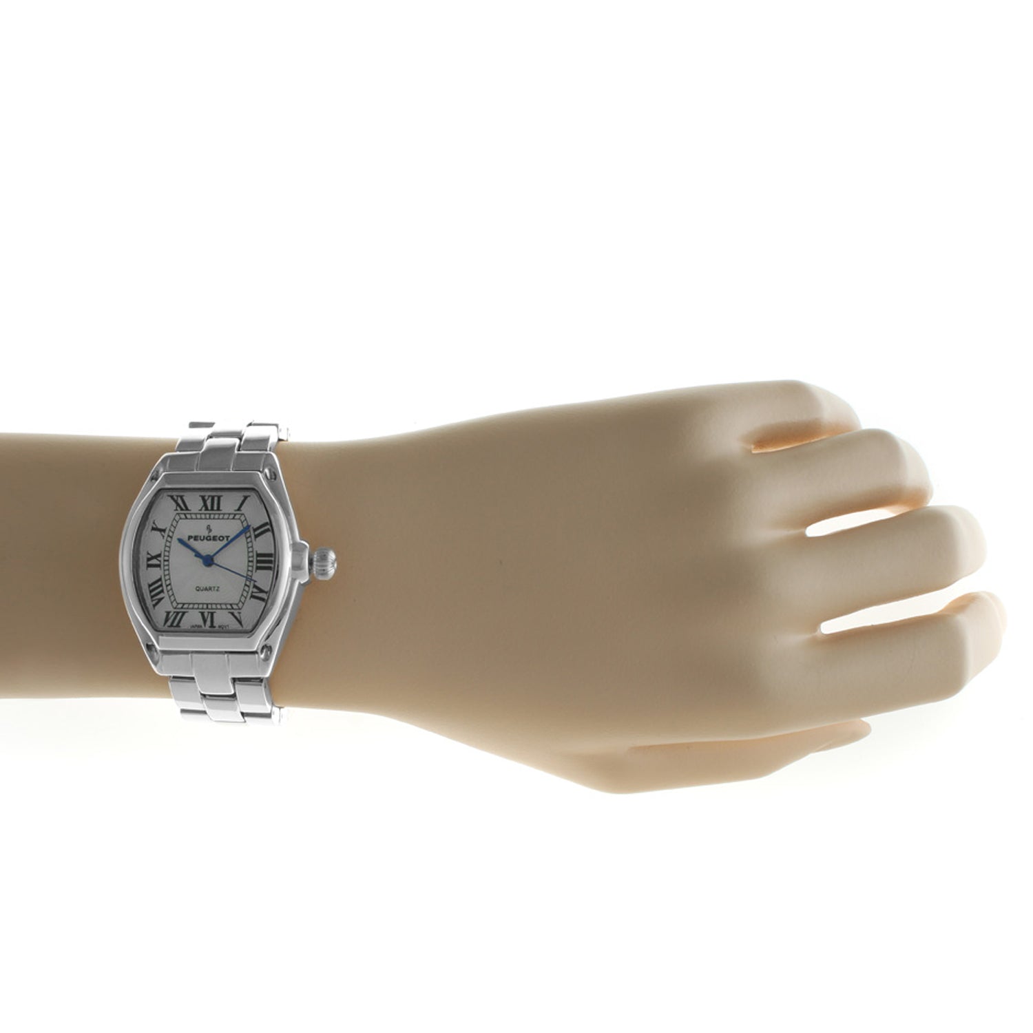 Women's Silver Status Bracelet Watch 36x33mm Barrel Shape Roman Dial Peugeot Watches