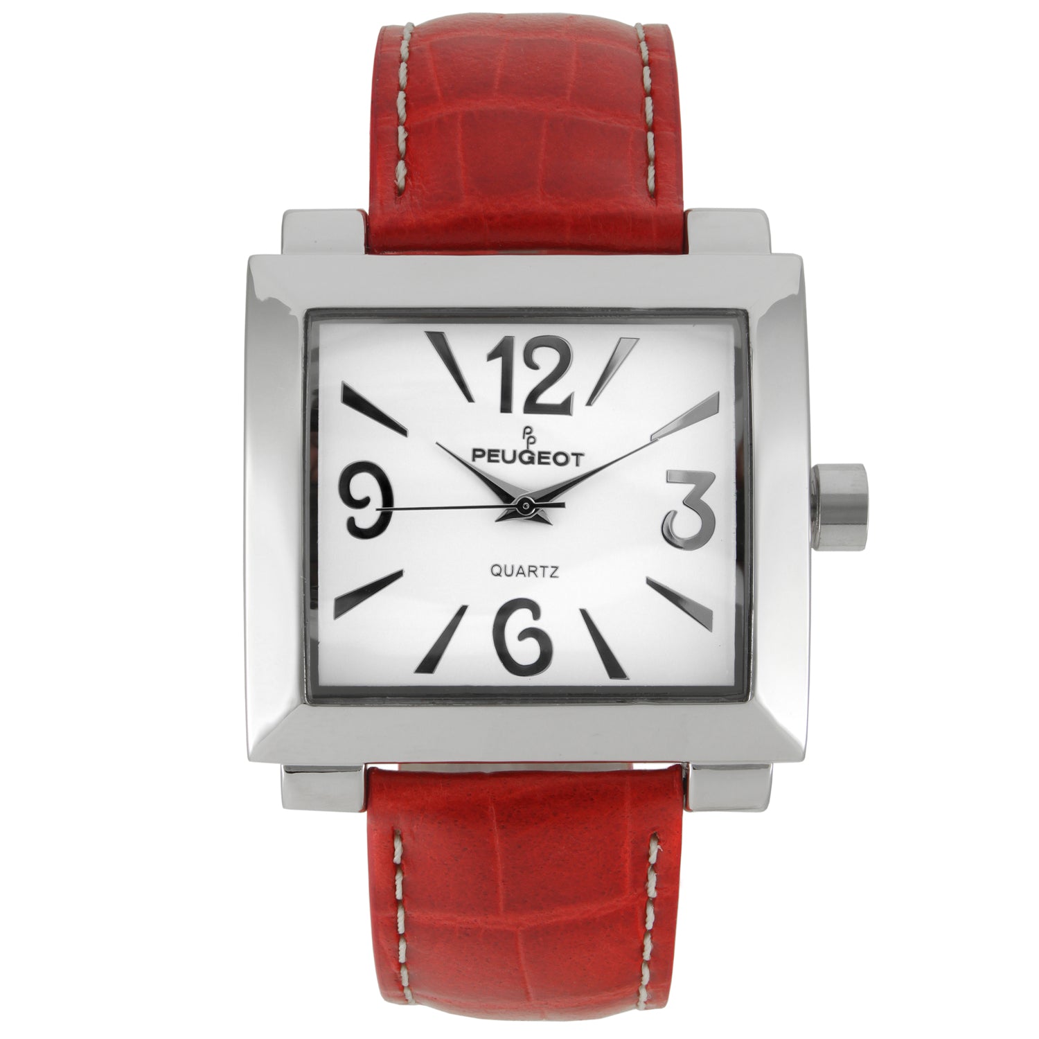 Women's Square 35x40mm Easy Read Big Face Watch with Leather Band Peugeot Watches