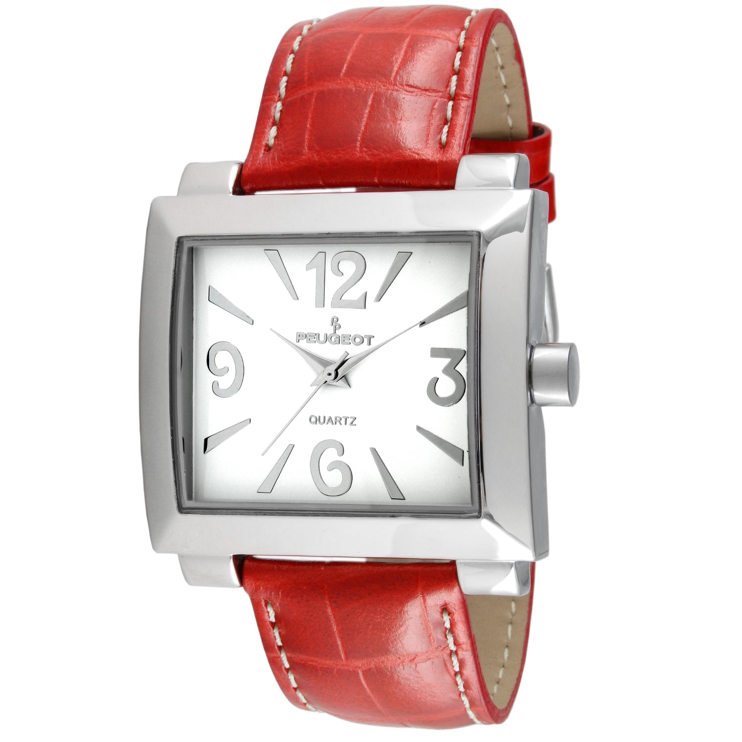 Women's Square 35x40mm Easy Read Big Face Watch with Leather Band Peugeot Watches