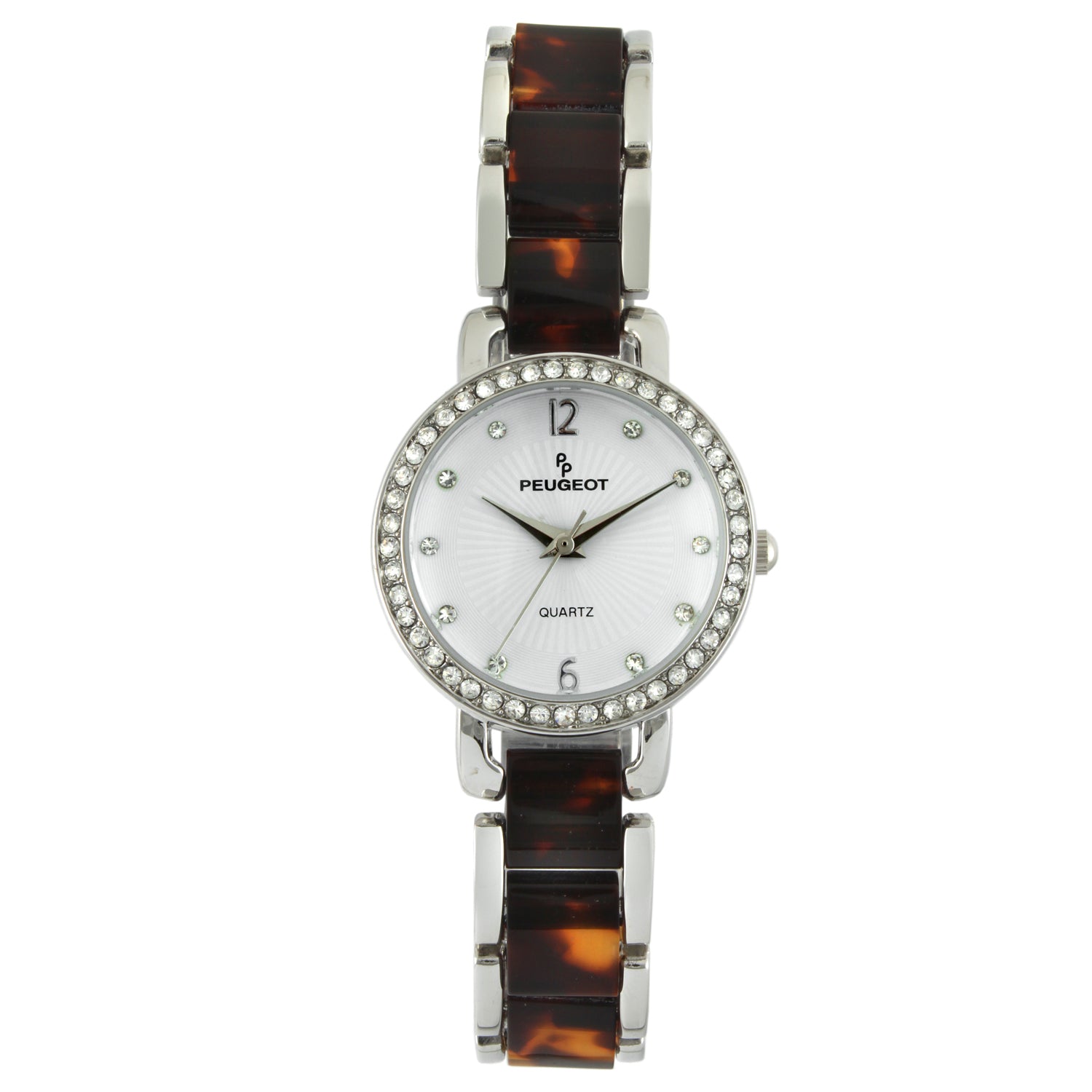 Women's Round Crystal Metal Dress Watch with Acrylic Link Bracelet Peugeot Watches