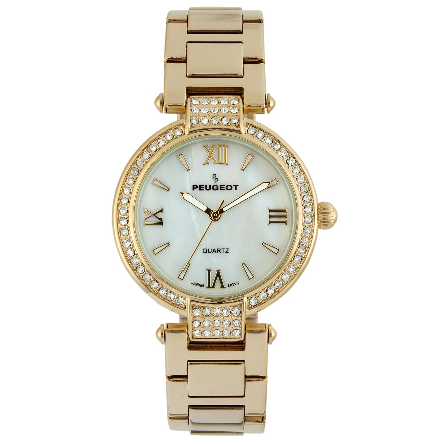 Women 38mm Gold Plated Bracelet Watch With Crystal Bezel