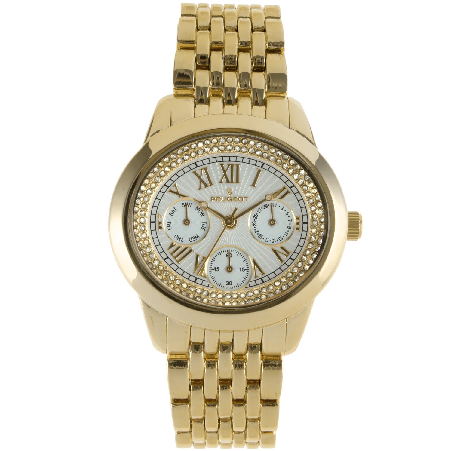 Women's Gold 40mm Multi-Function Watch with Crystal Bezel Peugeot Watches