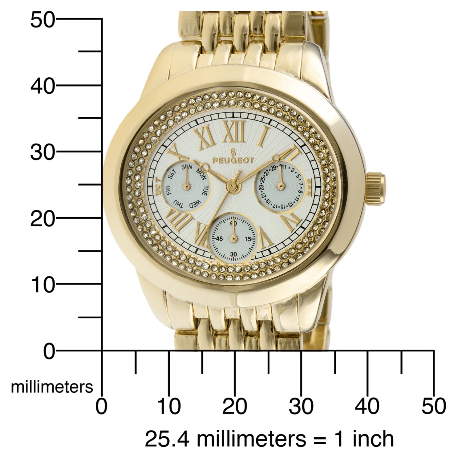 Women's Gold 40mm Multi-Function Watch with Crystal Bezel Peugeot Watches