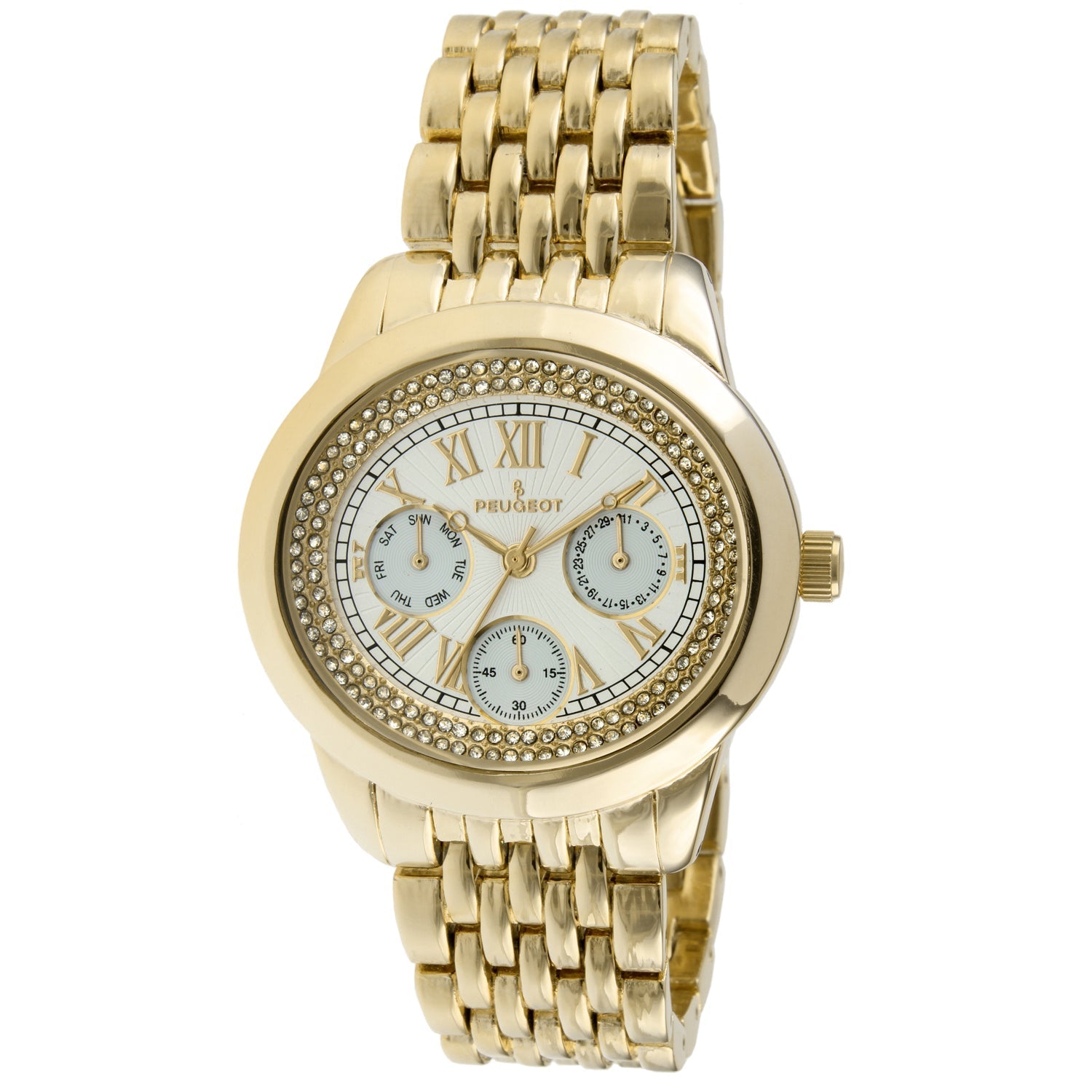 Women's Gold 40mm Multi-Function Watch with Crystal Bezel Peugeot Watches
