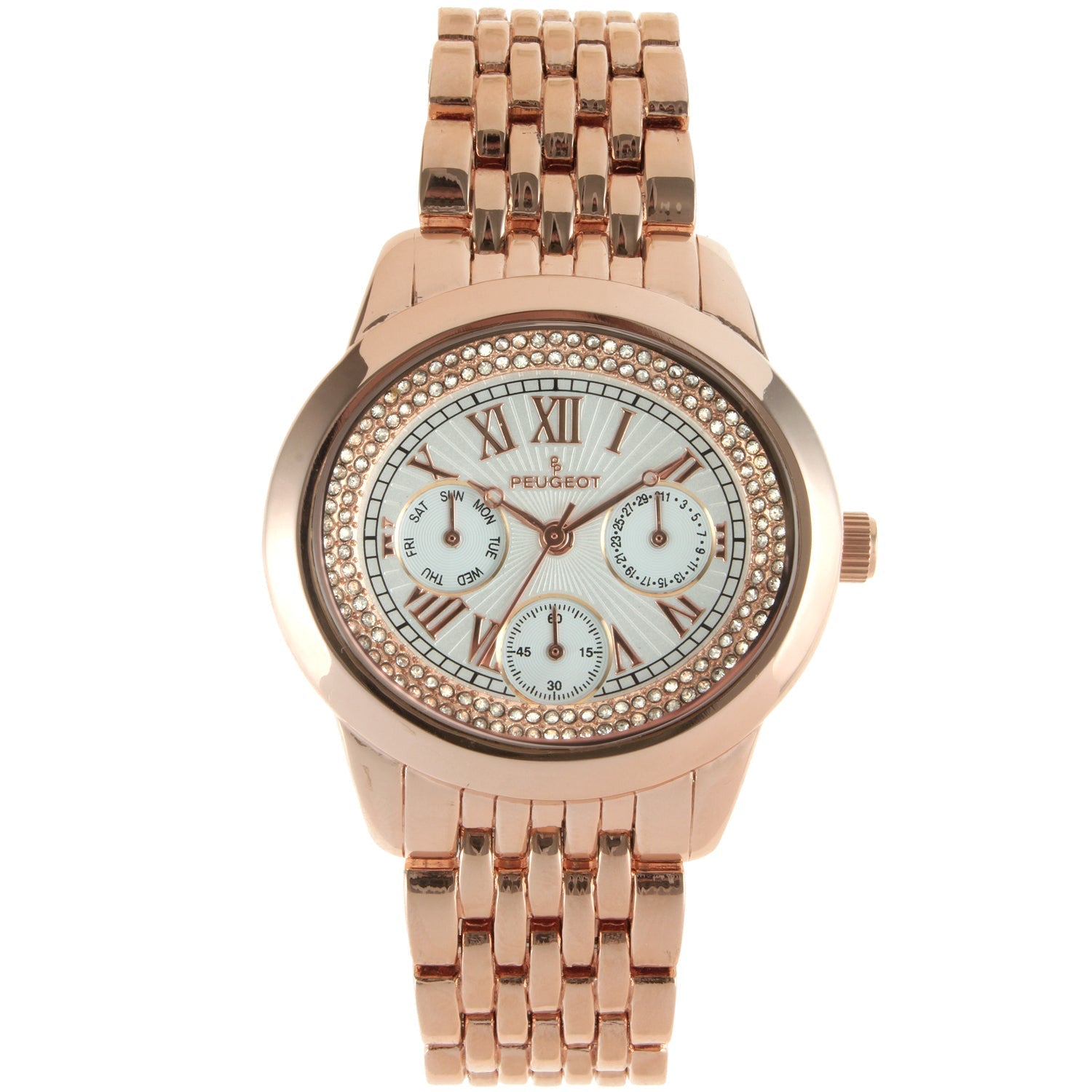 Women's Rose Gold 40mm Multi-Function Watch with Crystal Bezel Peugeot Watches