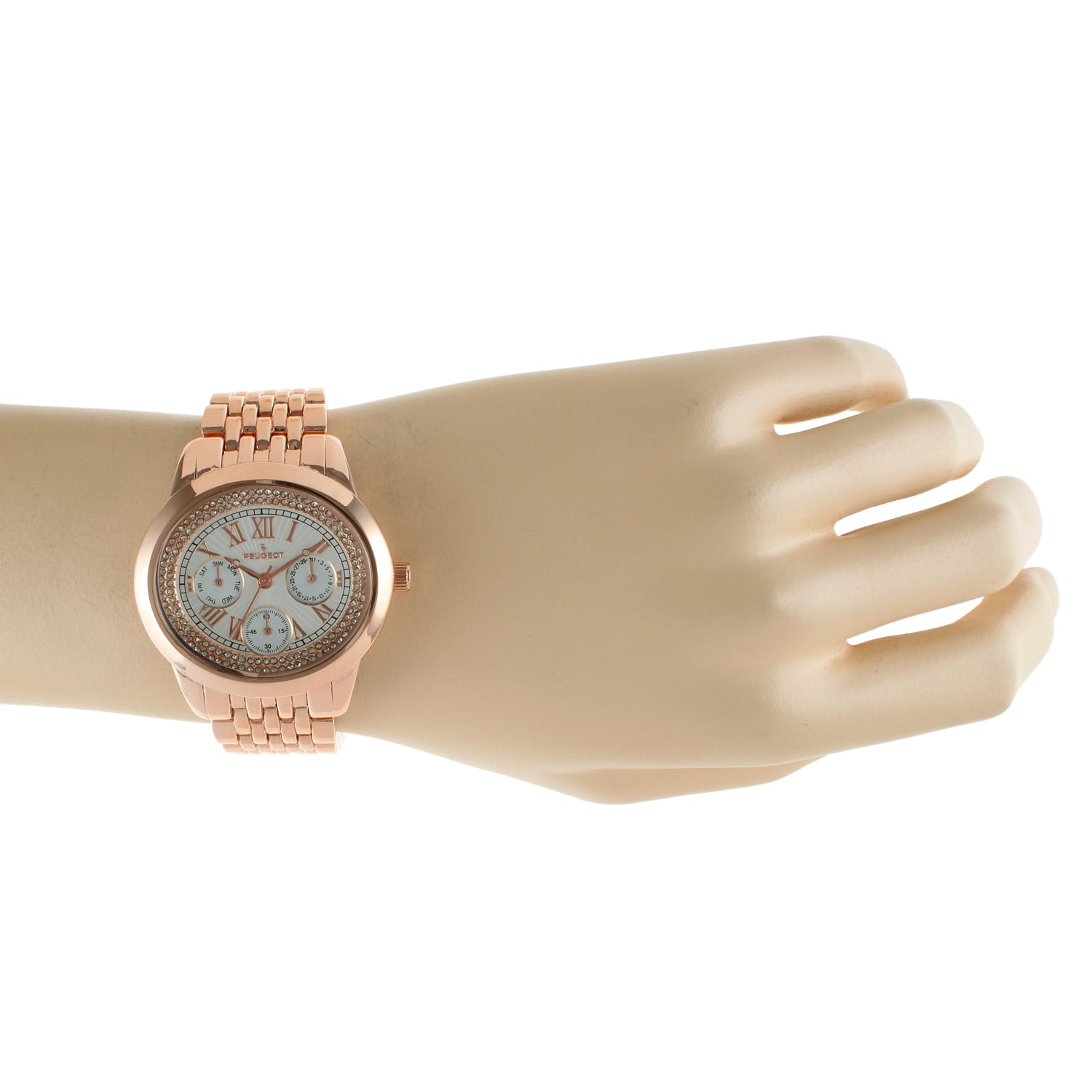 Women's Rose Gold 40mm Multi-Function Watch with Crystal Bezel Peugeot Watches