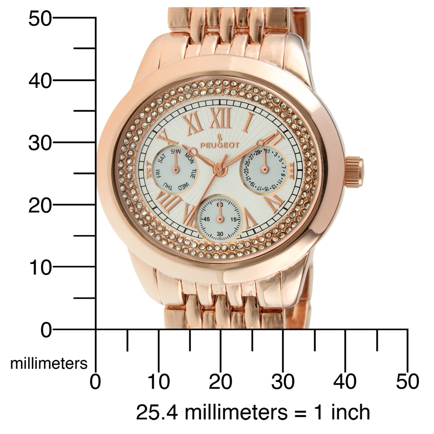 Women's Rose Gold 40mm Multi-Function Watch with Crystal Bezel Peugeot Watches