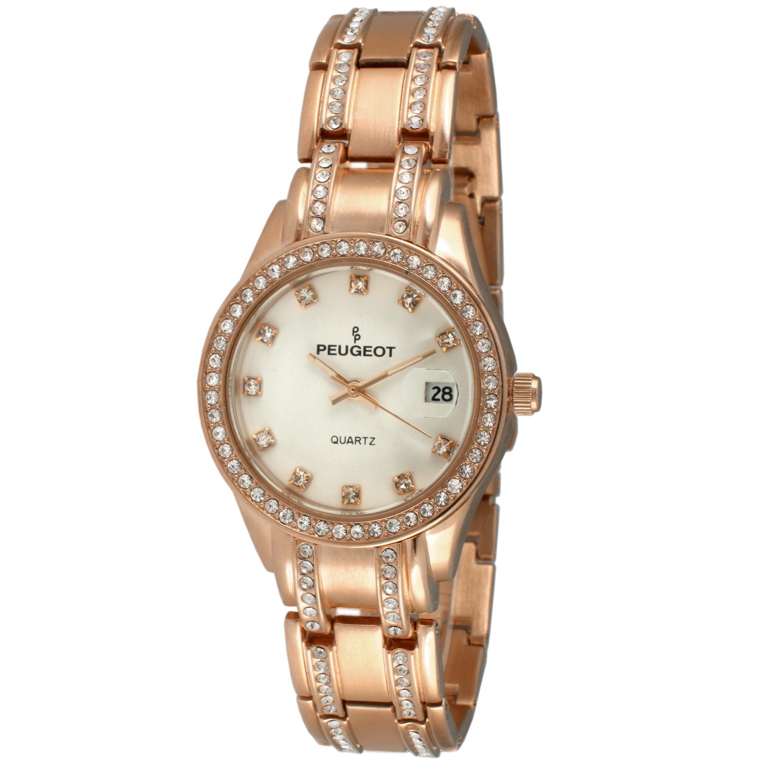 Womens Luxury Status Rose Gold Swarovski Crystal Watch Peugeot Watches