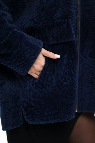 Genuine Shearling Silver Fox Trim Jacket