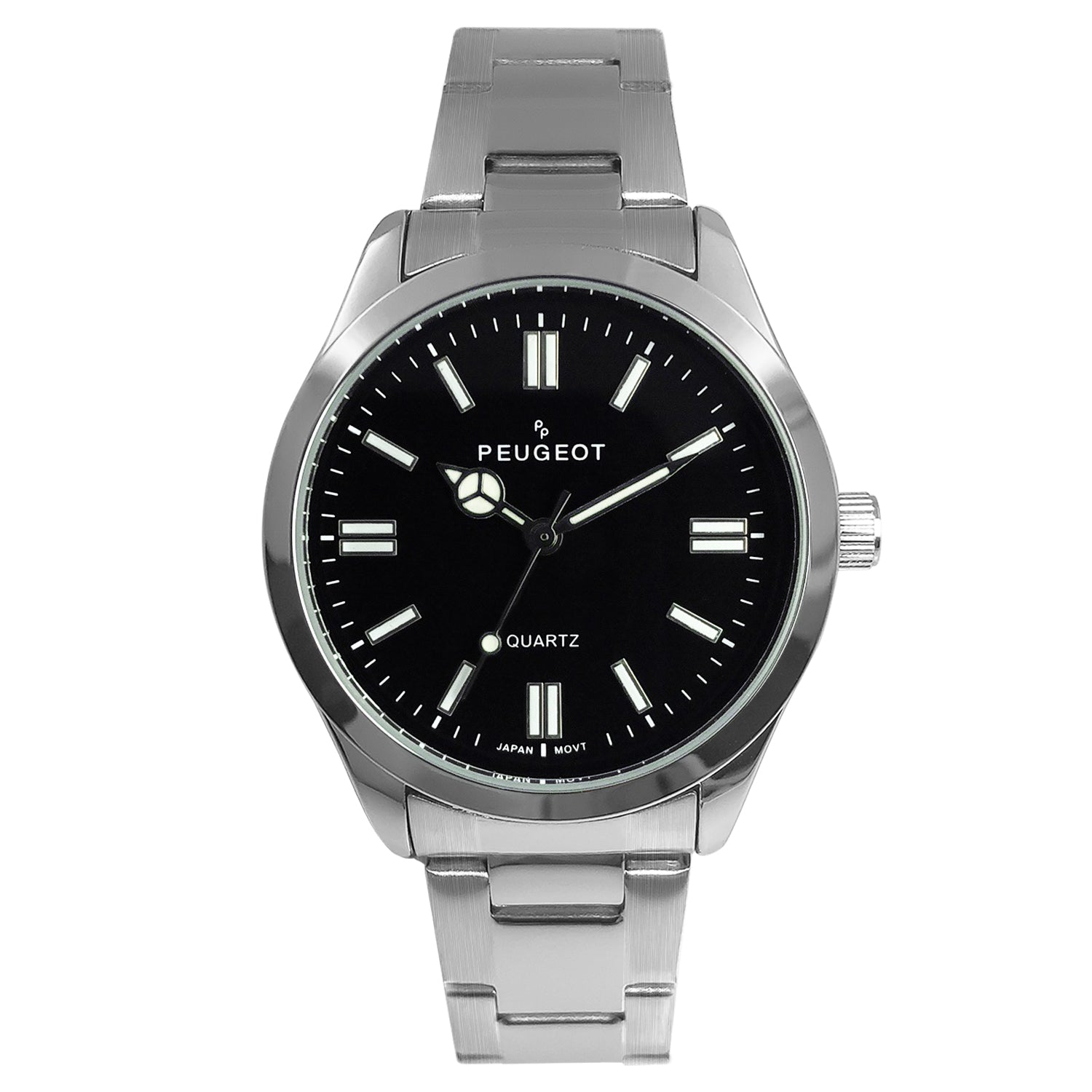 Women's 36mm Sport Watch with Black Dial and Stainless Steel Bracelet Peugeot Watches