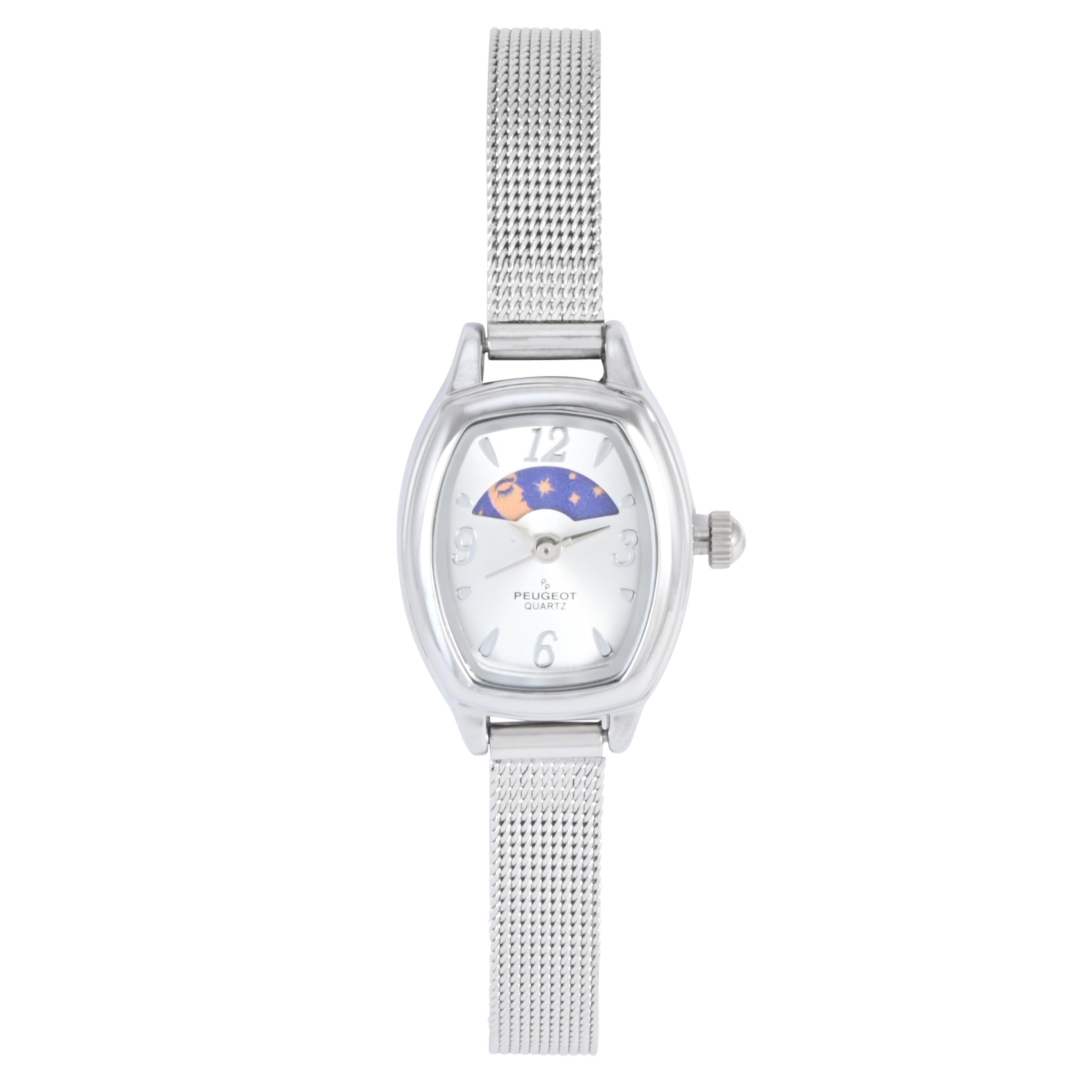 Women's Silver Dial Moon phase Watch 30x20mm Mesh Bracelet Peugeot Watches