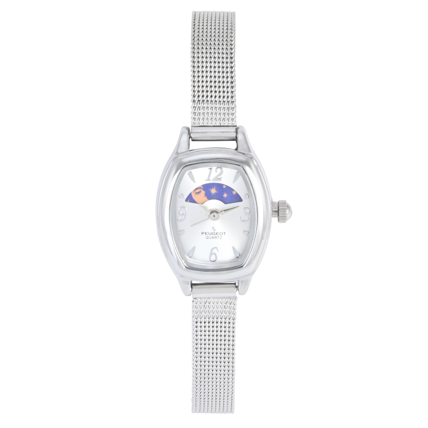 Women's Silver Dial Moon phase Watch 30x20mm Mesh Bracelet Peugeot Watches