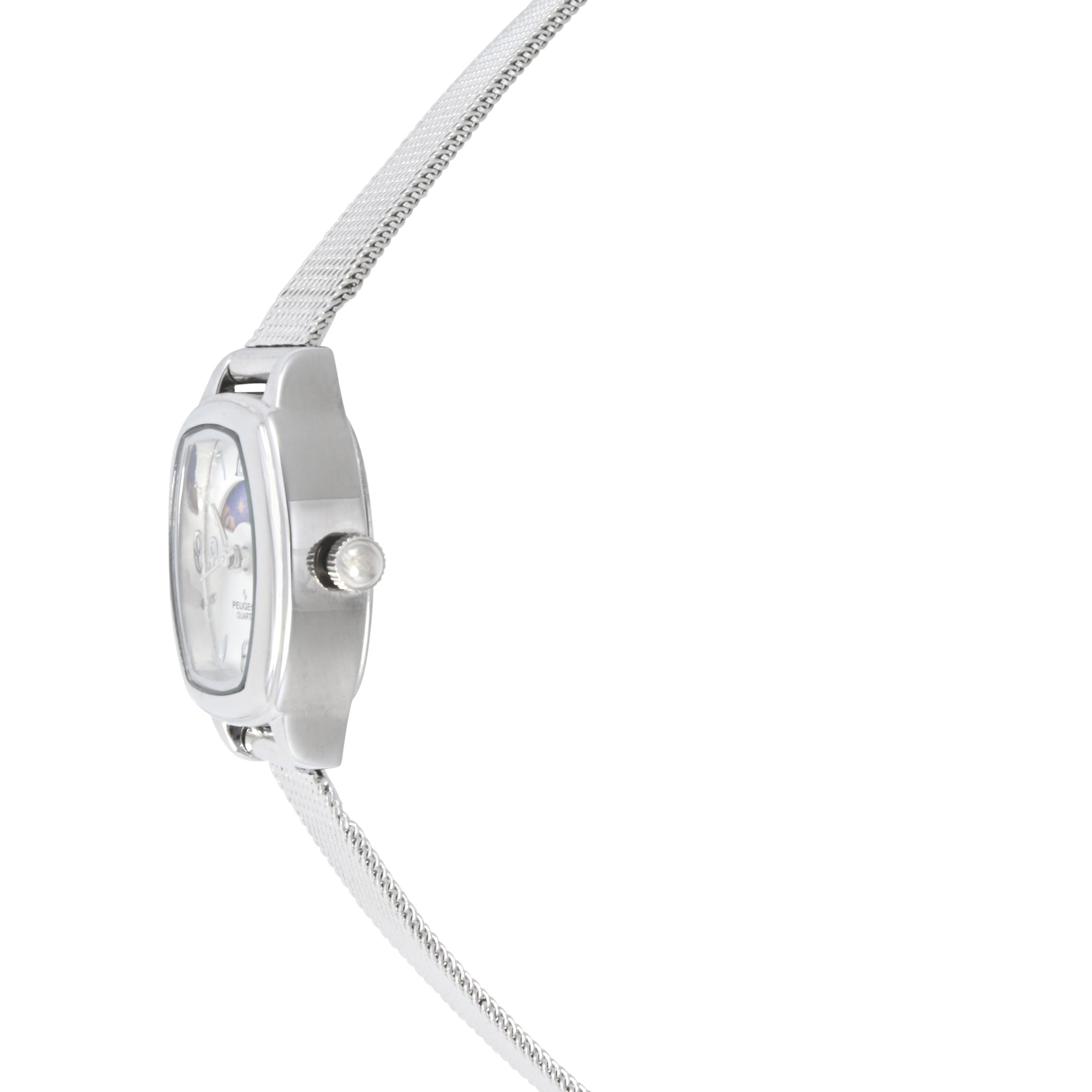 Women's Silver Dial Moon phase Watch 30x20mm Mesh Bracelet Peugeot Watches