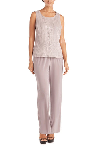 R&M Richards Scoop Neckline Top Three-Quarter Sleeves Jacket Straight Hemline Mid-Rise Elastic Waistband Pants Suit Dress