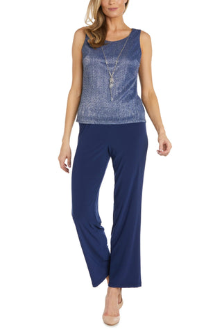 R&M Richards Scoop Neckline Top Three-Quarter Sleeves Jacket Straight Hemline Mid-Rise Elastic Waistband Pants Suit Dress