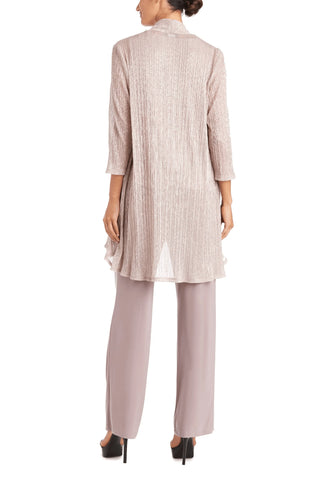 R&M Richards Scoop Neckline Top Three-Quarter Sleeves Jacket Straight Hemline Mid-Rise Elastic Waistband Pants Suit Dress